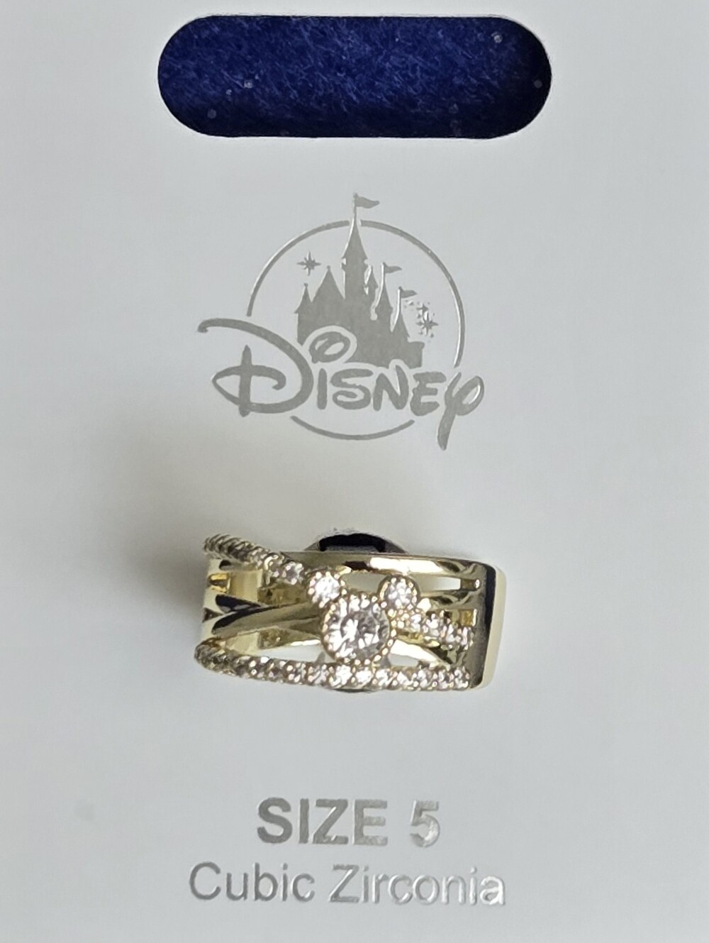 Mickey Gold-Tone Cubic Zirconia Mickey Ring - Size 5
